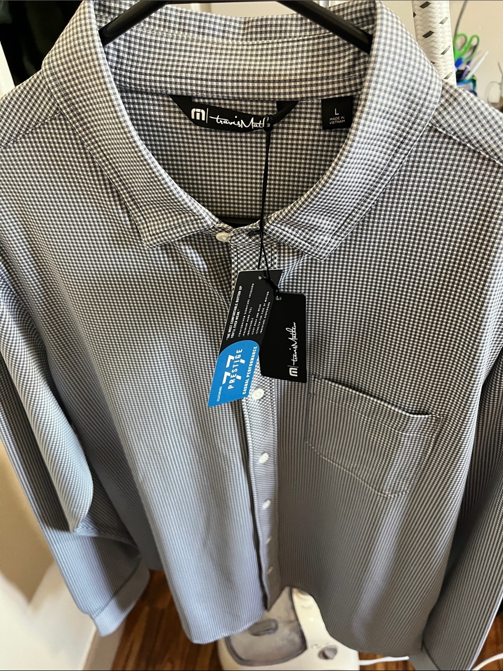 Travis Mathew Black & White Micro Check Button-Up Shirt - Picture 7 of 7